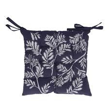 Indigo Embroidered Fern Seat Pad