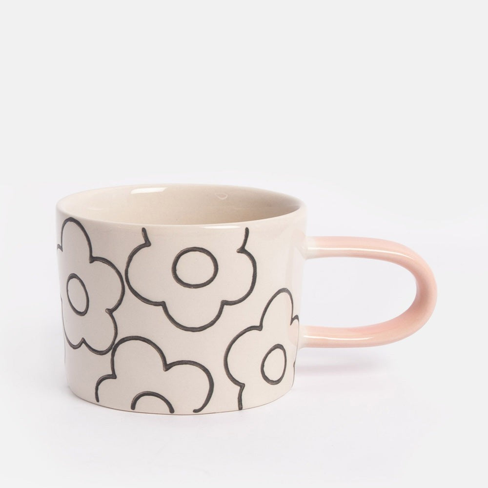 Caroline Gardner Mono Outline Flower Ceramic Mug