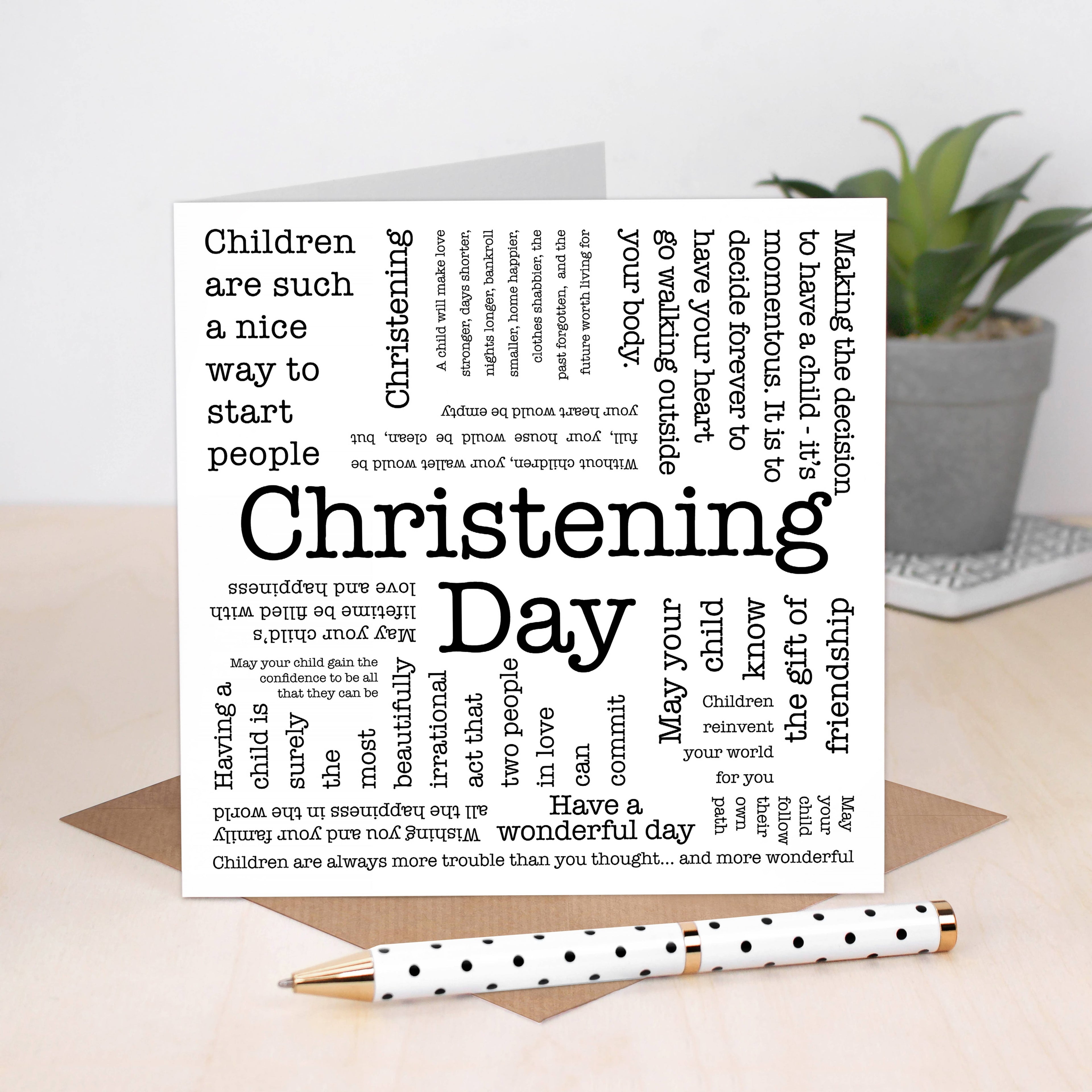 Christening Day Card, Word Cloud Quotes
