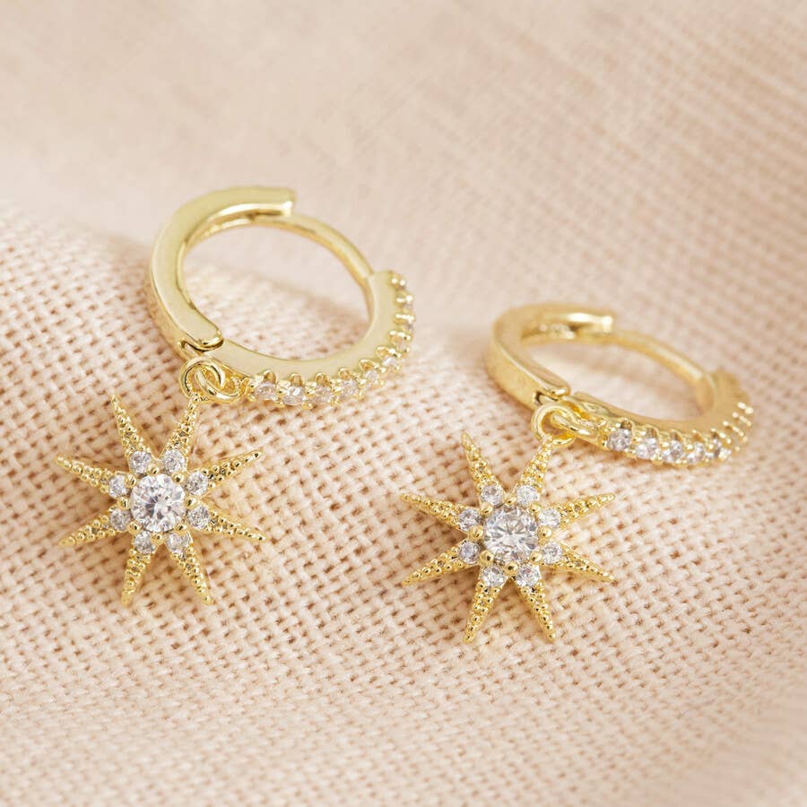 Crystal Star Huggie Hoop Earrings In Gold