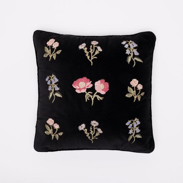 Elizabeth Scarlett British Blooms Velvet Cushion Black