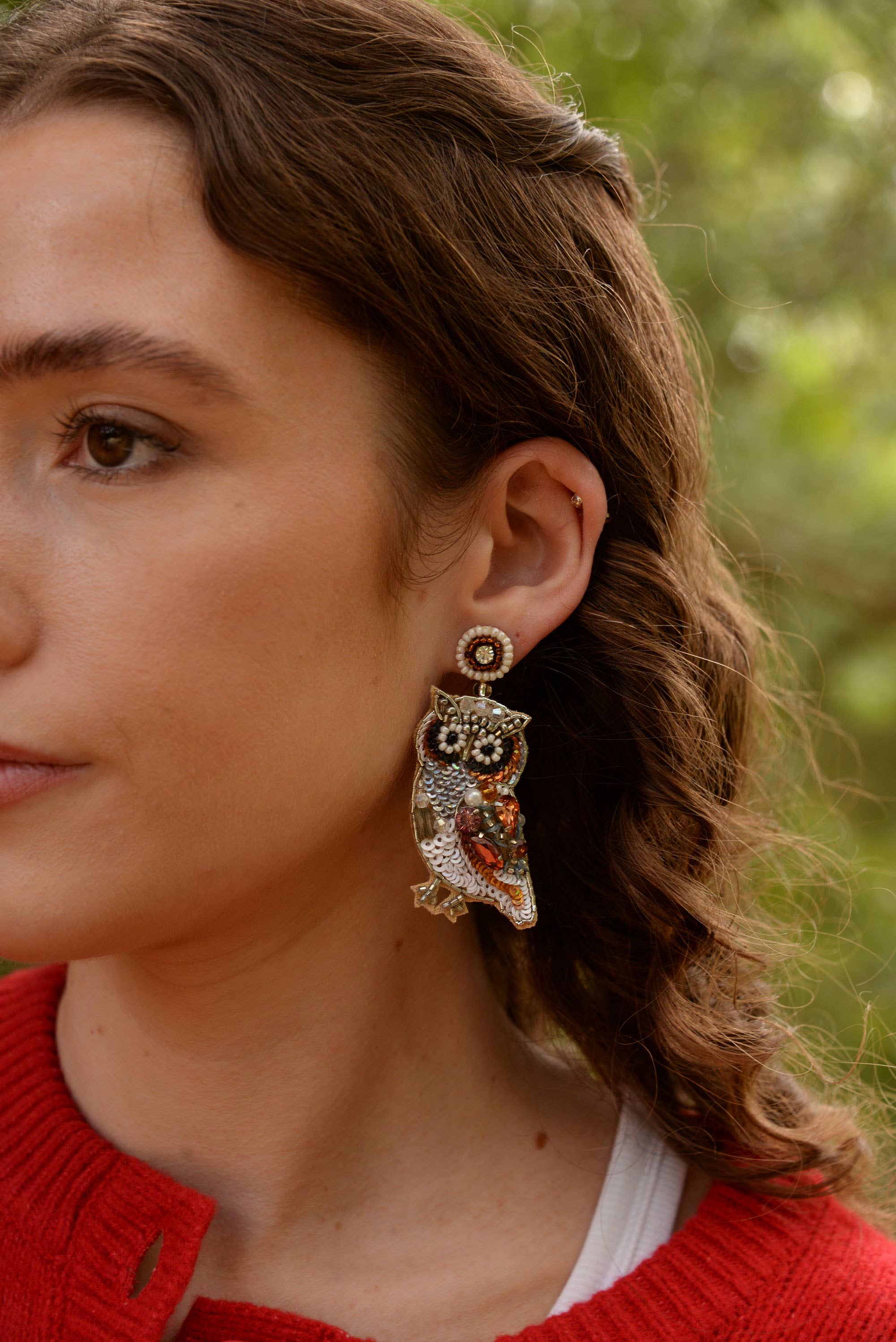 Owl Beaded Drop Earrings