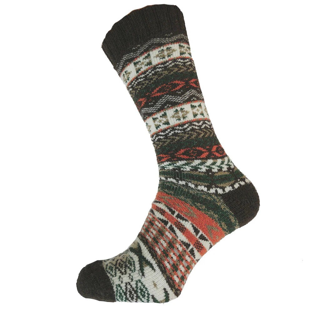 Gemjar Brown Green and Orange Nordic Wool Blend Socks 8 to 12