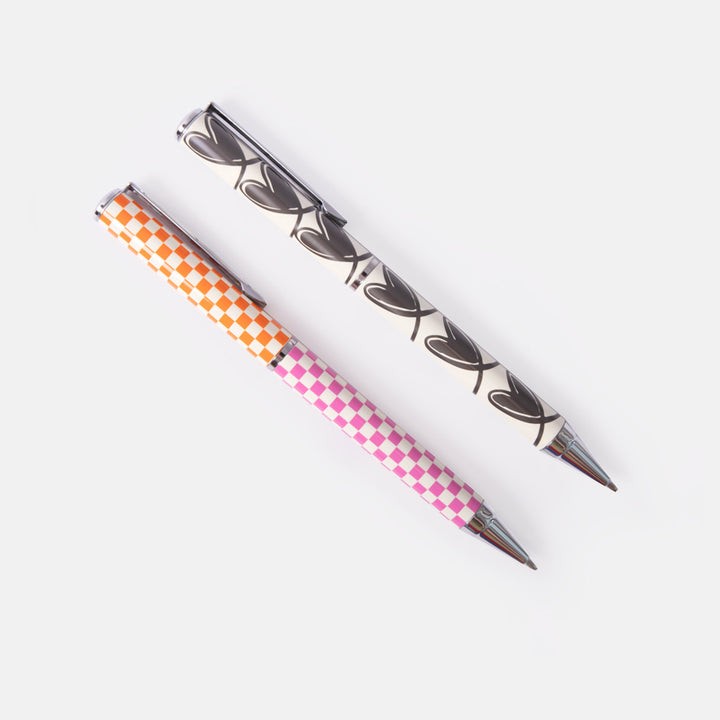 Linked Hearts / Multi Checked Set of 2 Boxed Pens