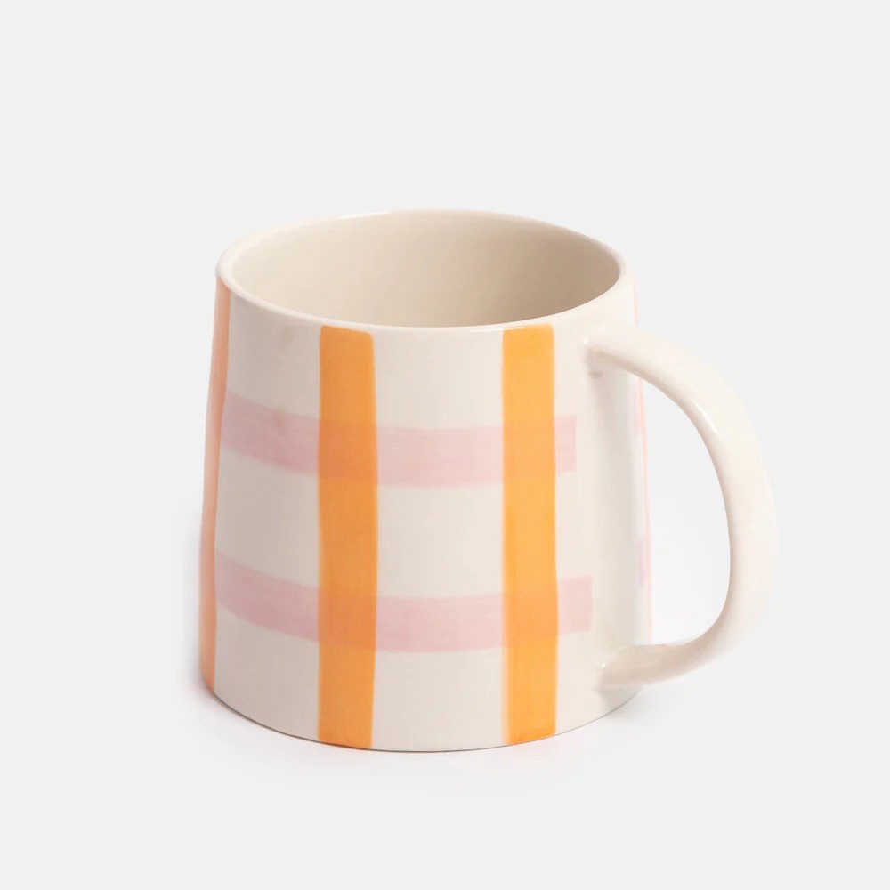 Orange / Pink Check Large Mug - Caroline Gardner