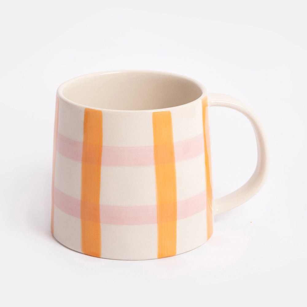 Orange / Pink Check Large Mug - Caroline Gardner