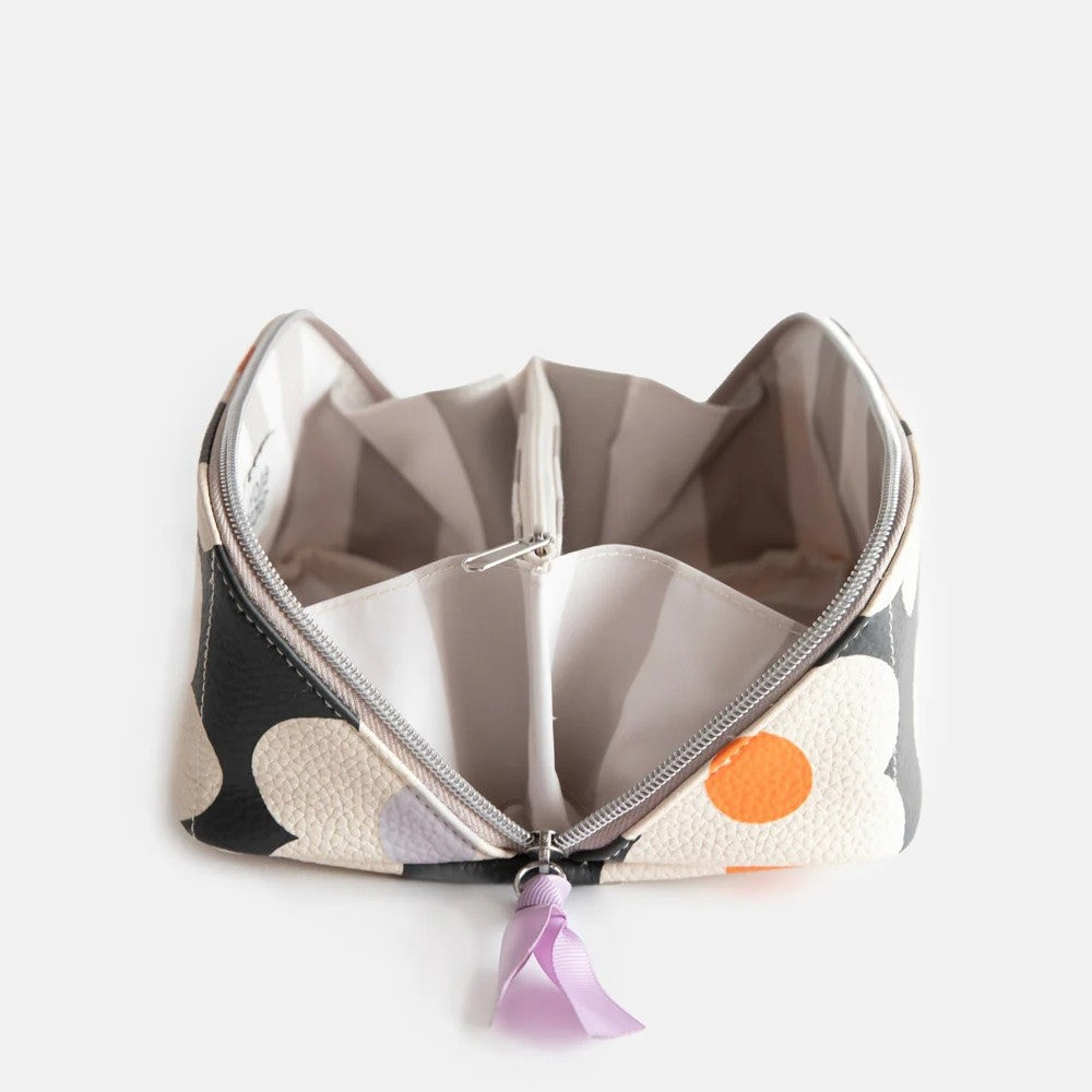 Multi Flower Charcoal Diagonal Flat Lay Cosmetic Bag