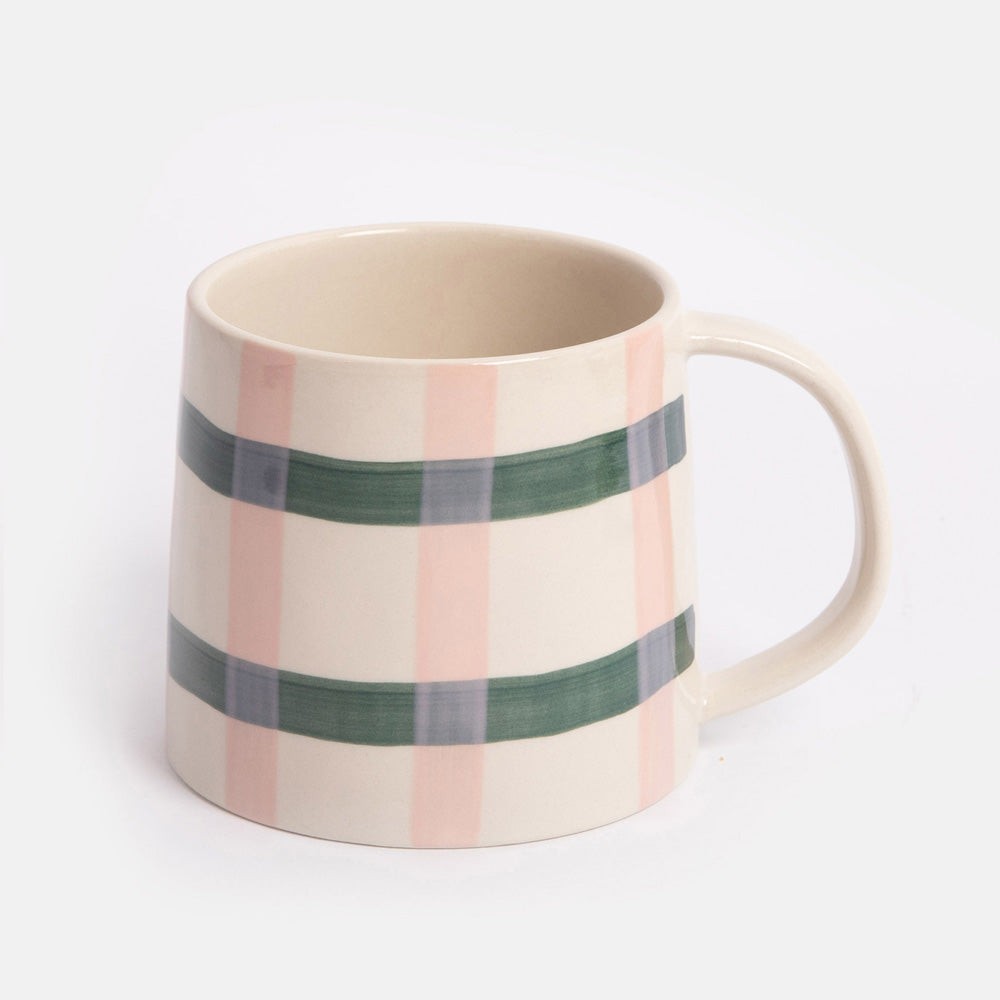 Pink / Teal Check Large Mug - Caroline Gardner