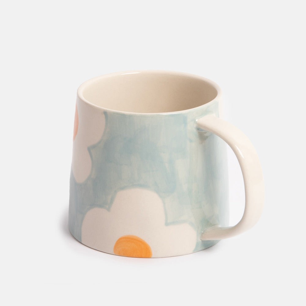 Caroline Gardner Light Blue Orange Flower Large Mug