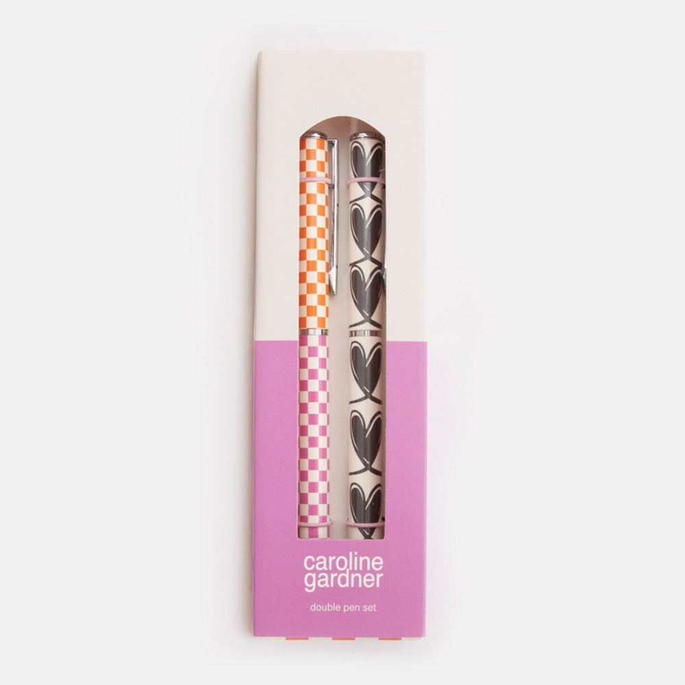 Linked Hearts / Multi Checked Set of 2 Boxed Pens