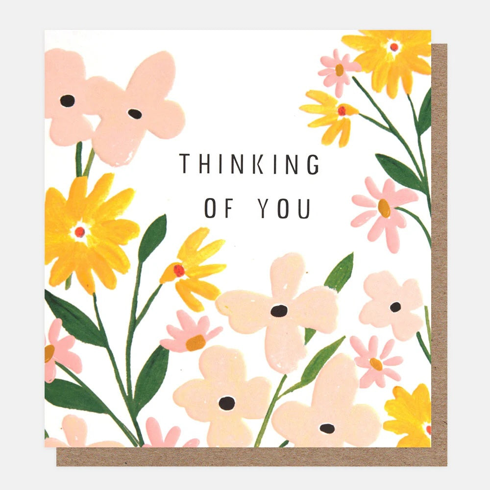 Caroline Gardner Pink and Yellow Flowers Thinking of You Card