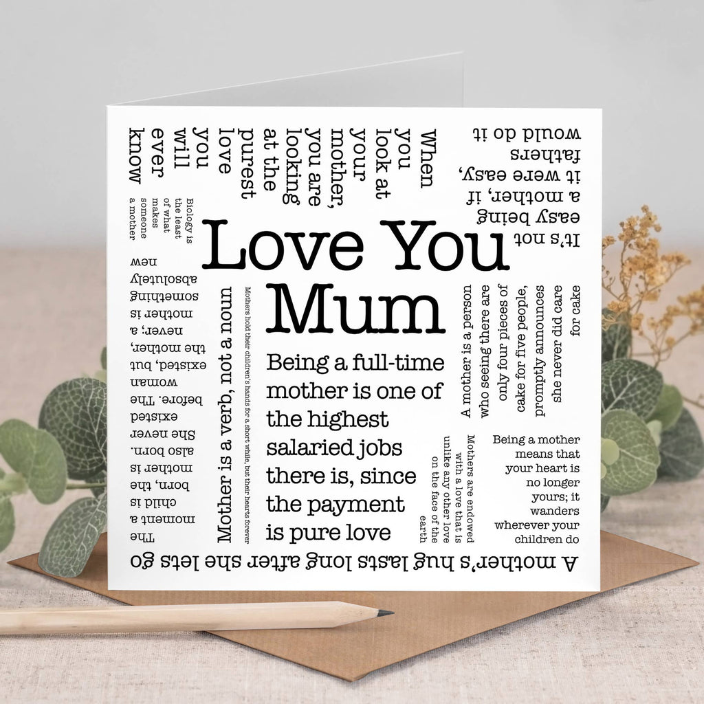 Love You Mum Card, Mother's Day or Birthday