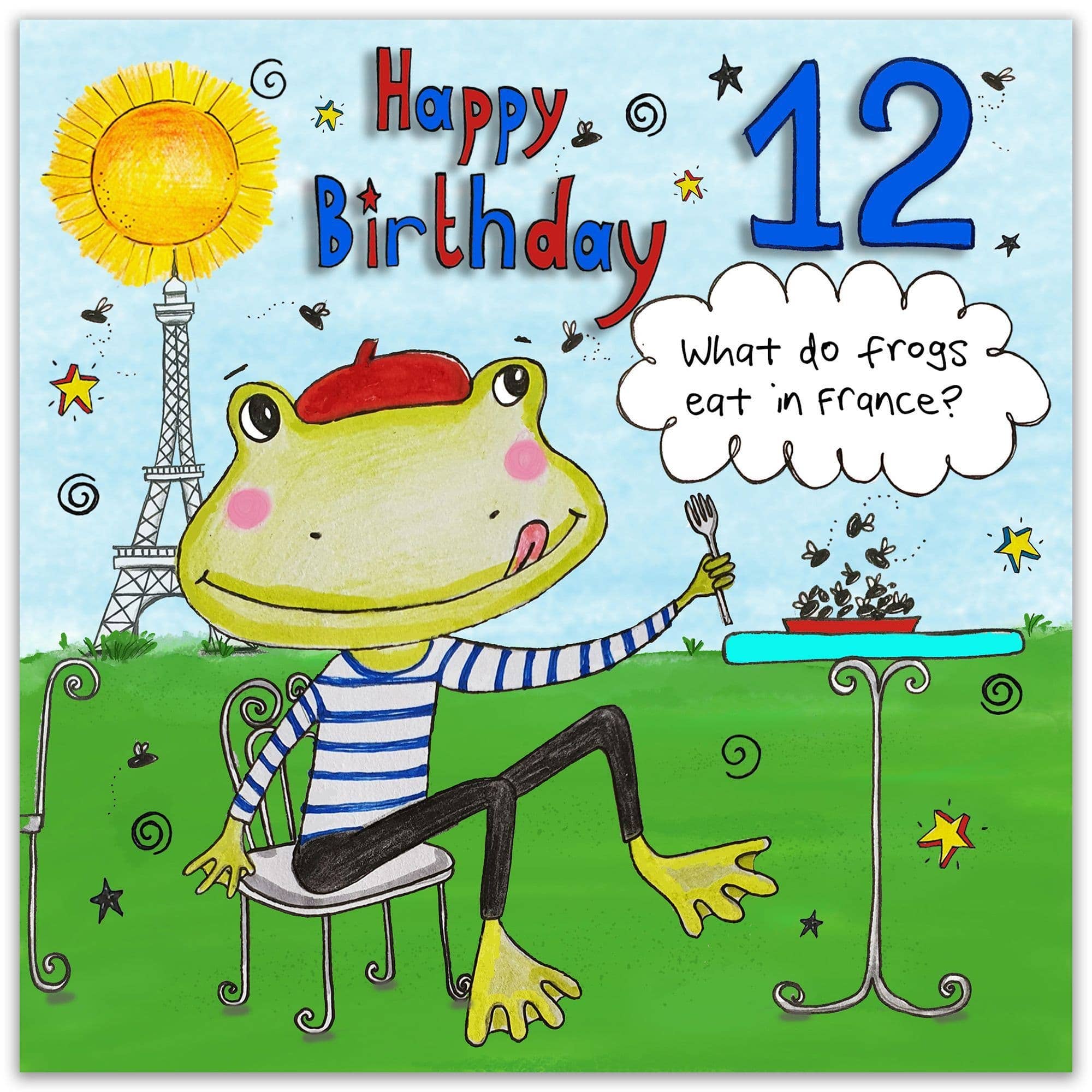 Age 12 Children's Birthday Card - French Frogs