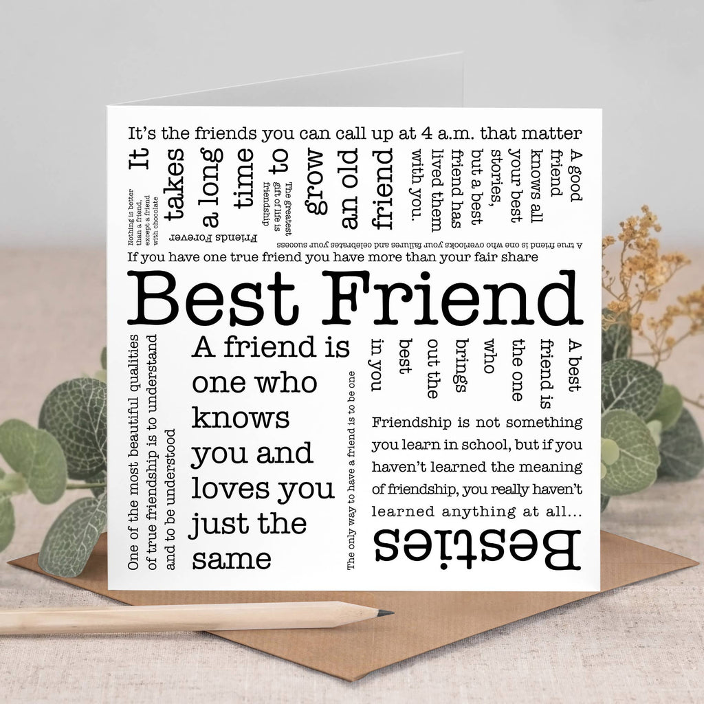 Best Friend Card, Typographic Word Cloud Design