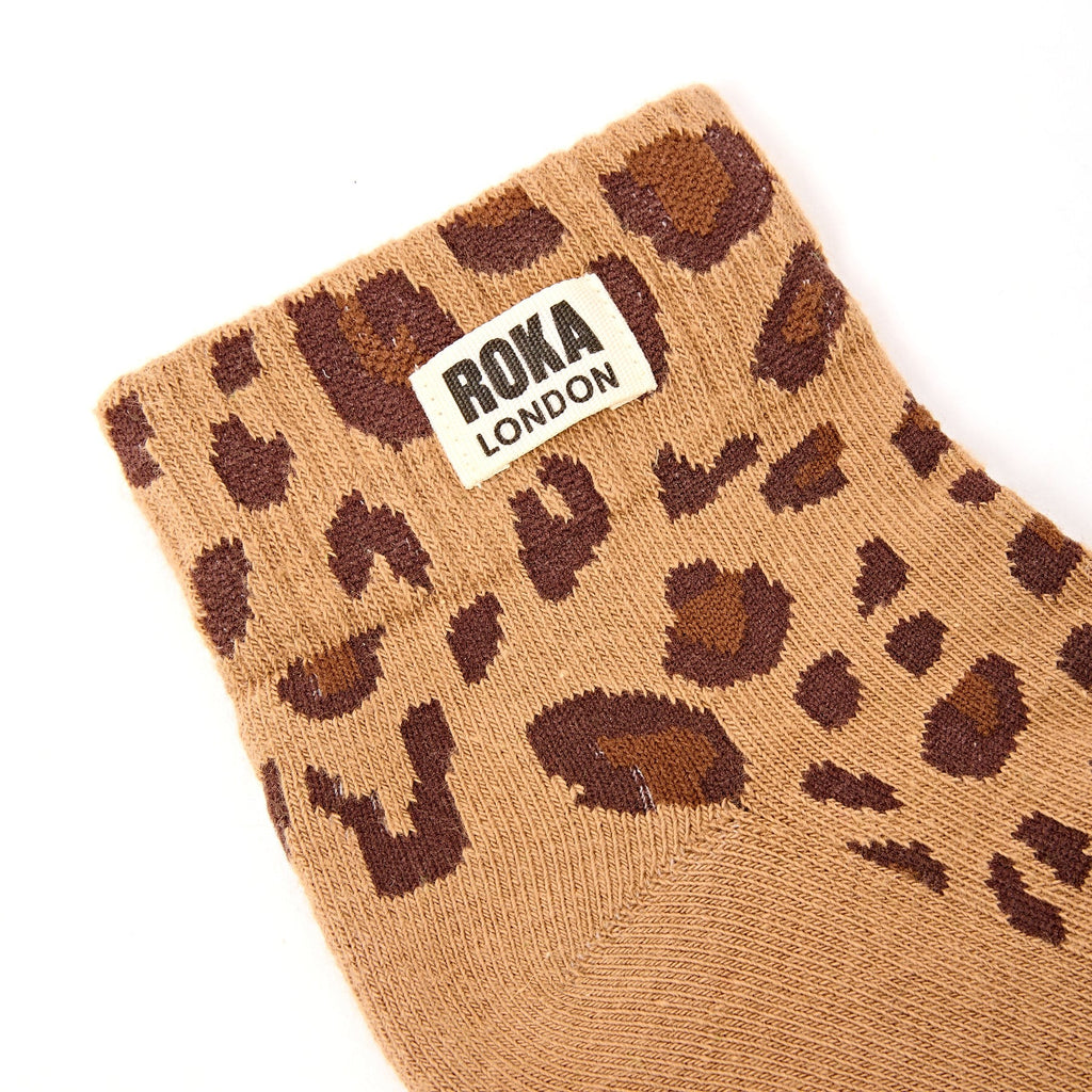 Roka Leopard Sand Print Organic Cotton Socks - one size