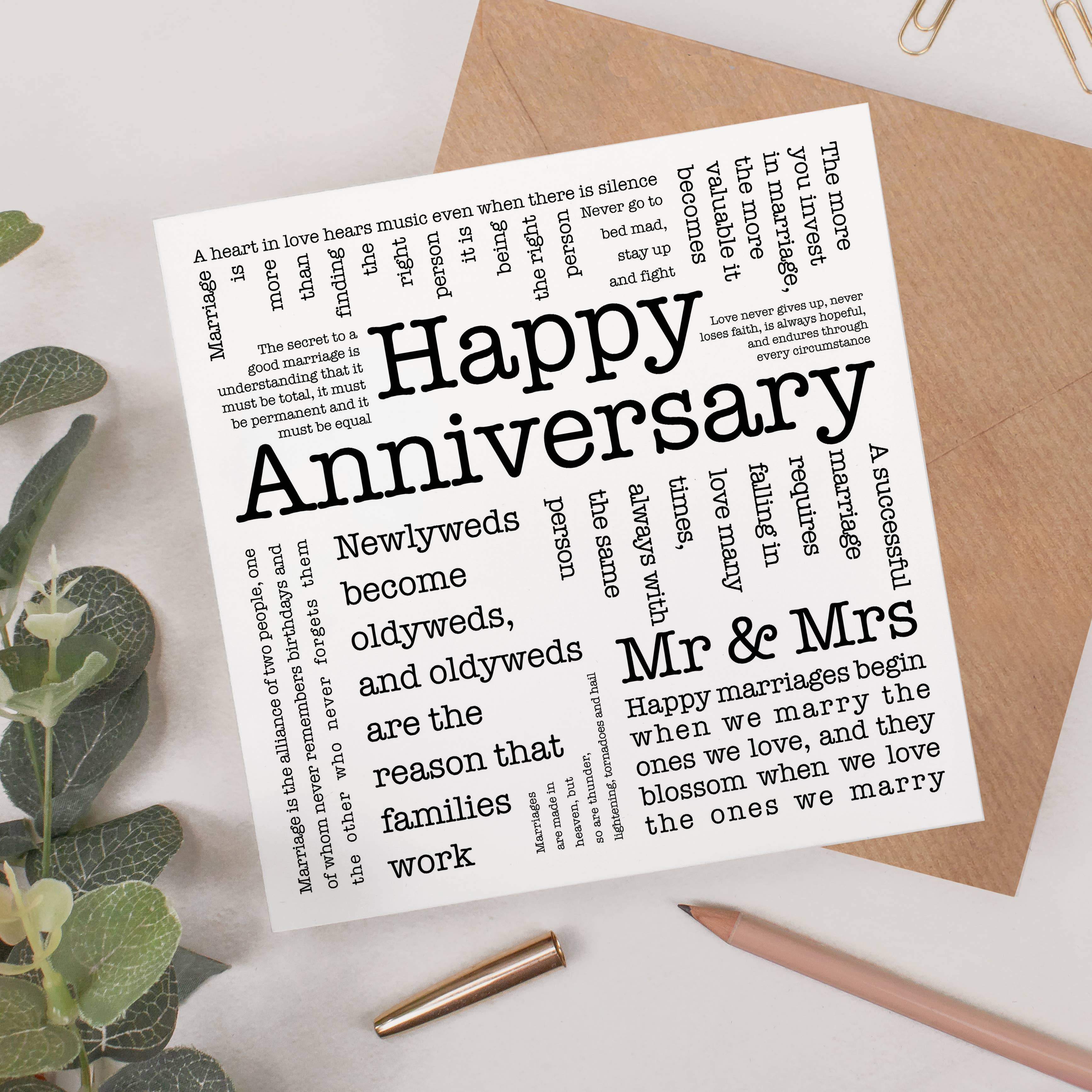 Happy Anniversary Card For Couples, Word Cloud Quotes Design