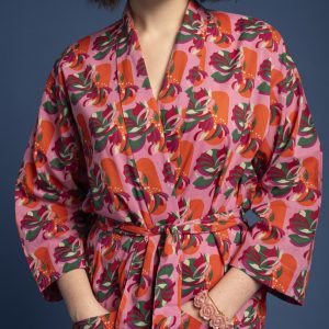 Les Touristes Long Dressing Gown in Split Pink Orange