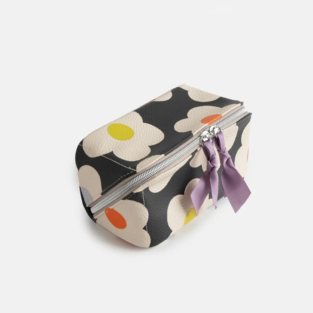Multi Flower Charcoal Diagonal Flat Lay Cosmetic Bag