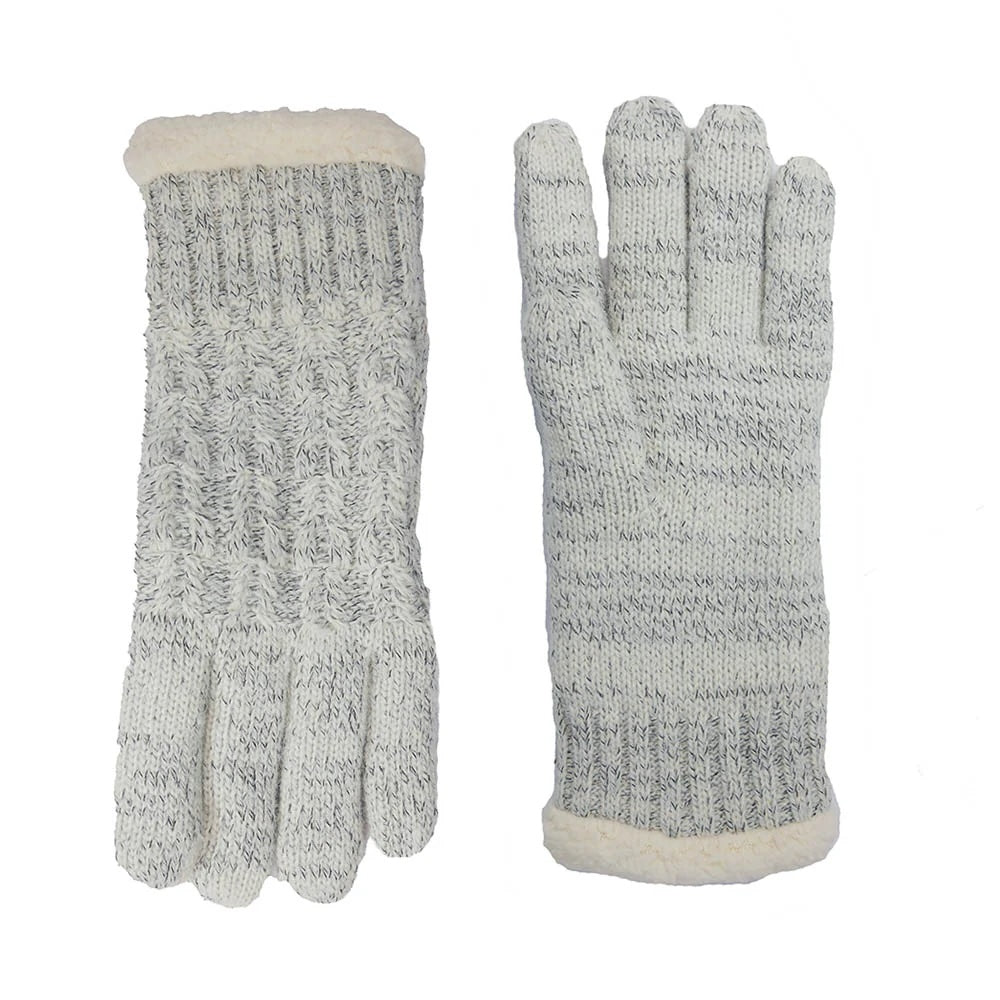 Fleece Lined Cable Knit Pale Grey Gloves