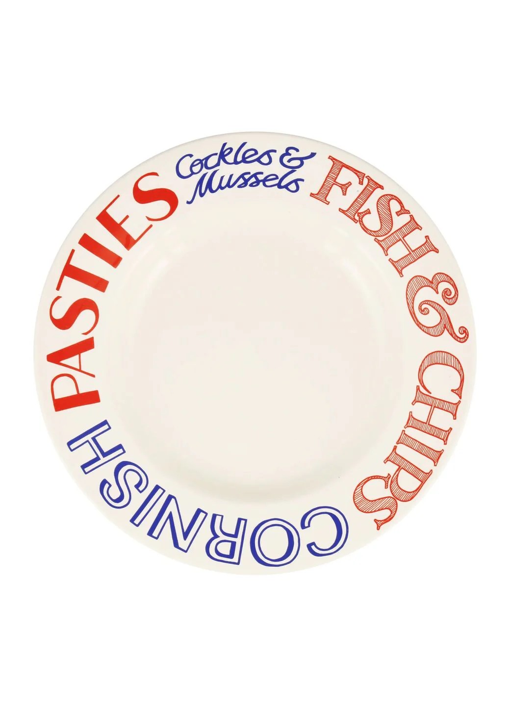 Emma Bridgewater Red & Blue Toast Fish & Chips Large Dinner Plate, 10.5 Inch