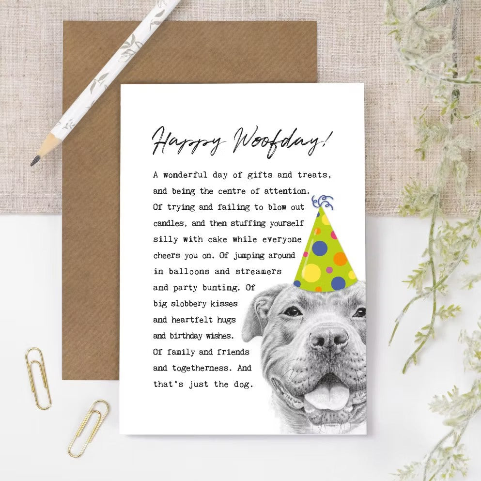 Staffie Dog, Happy Woofday Card