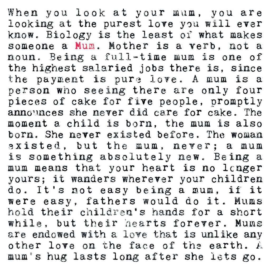 Mum Birthday Card or Mother's Day Card With Heartfelt Quotes
