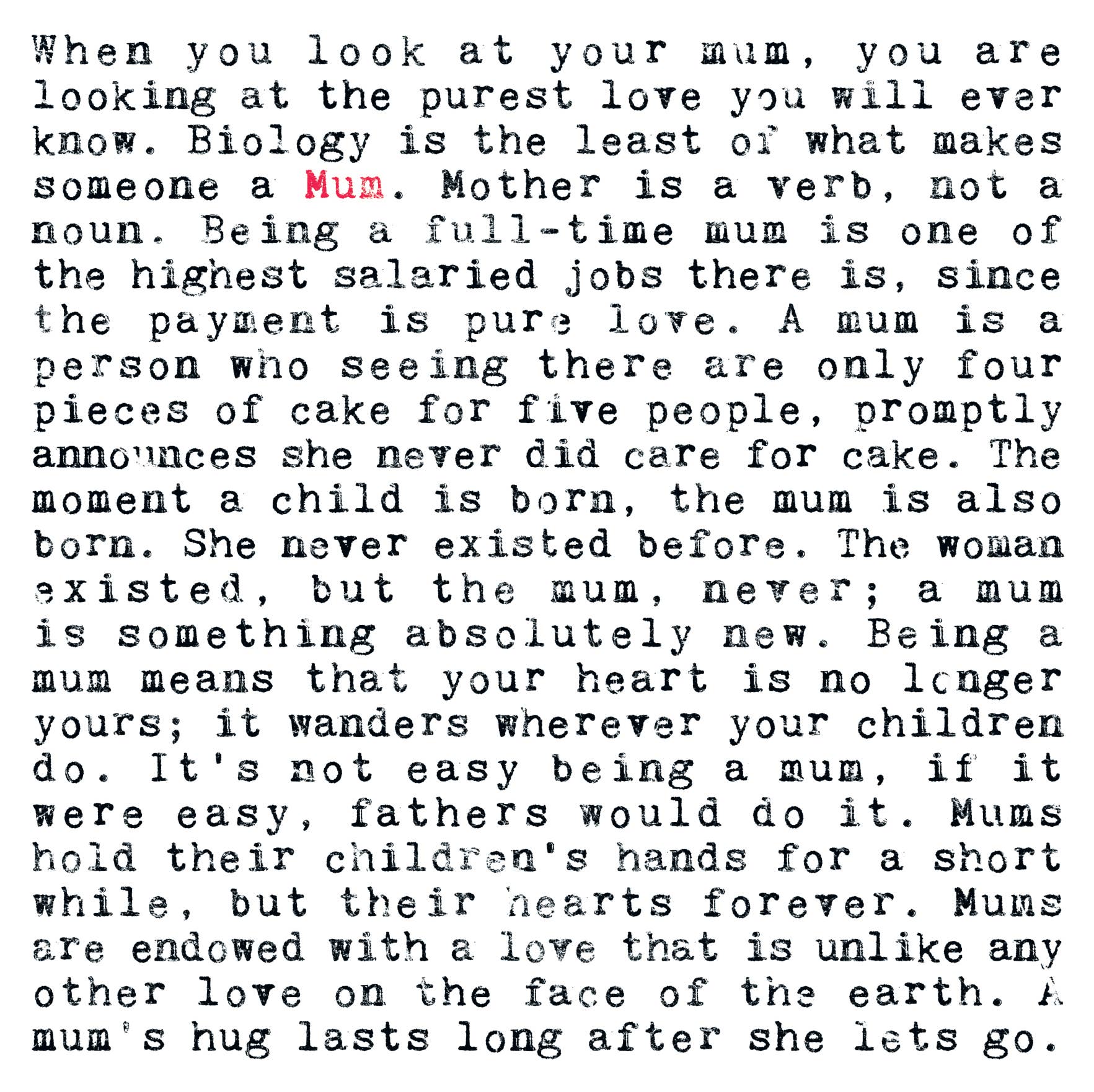 Mum Birthday Card or Mother's Day Card With Heartfelt Quotes