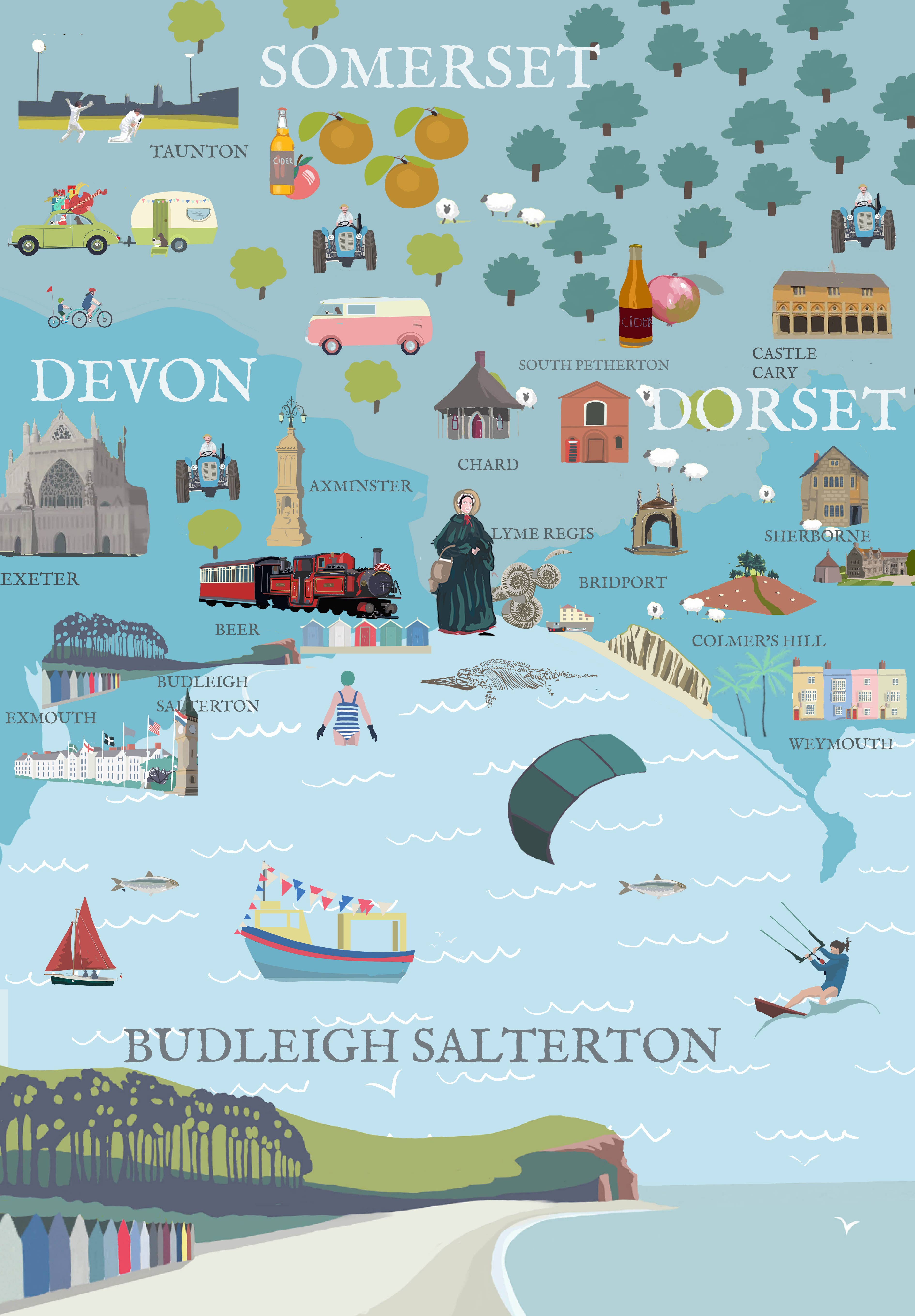 Illustrated Map Postcard - Devon East