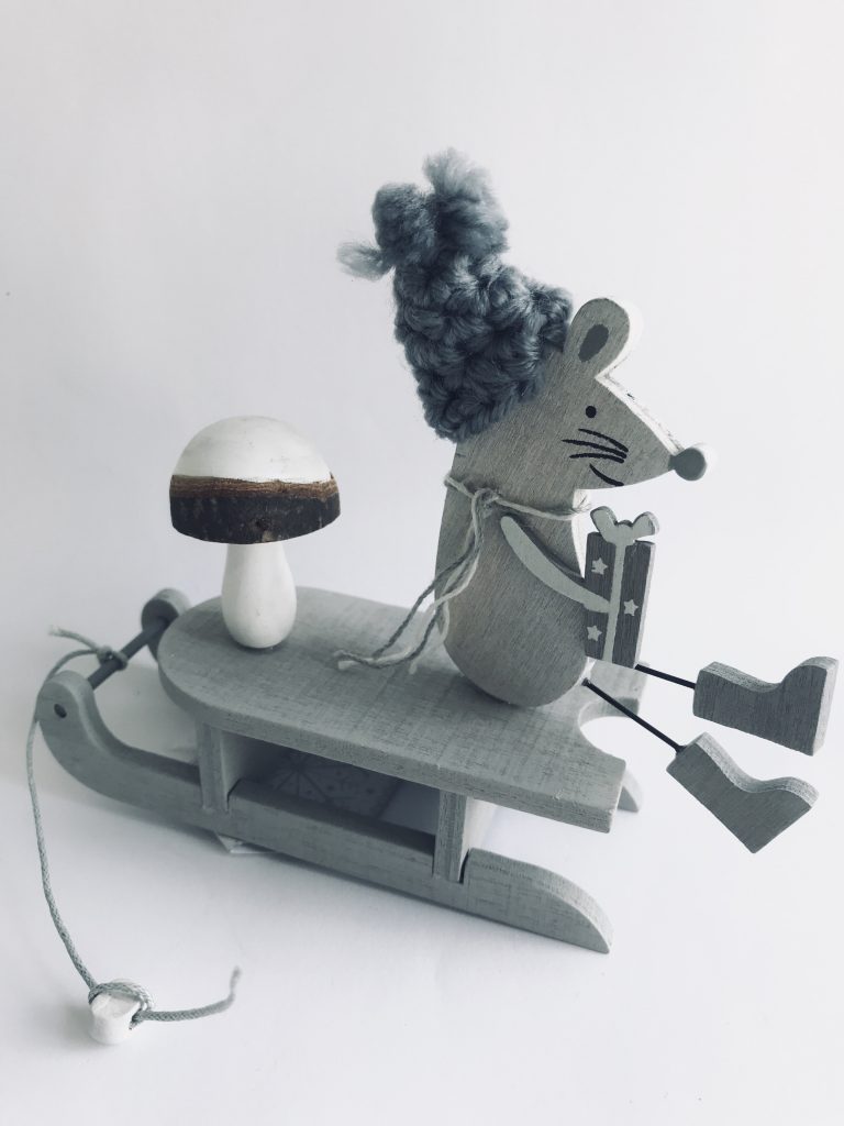 Christmas Mouse and Sledge Decoration Grey