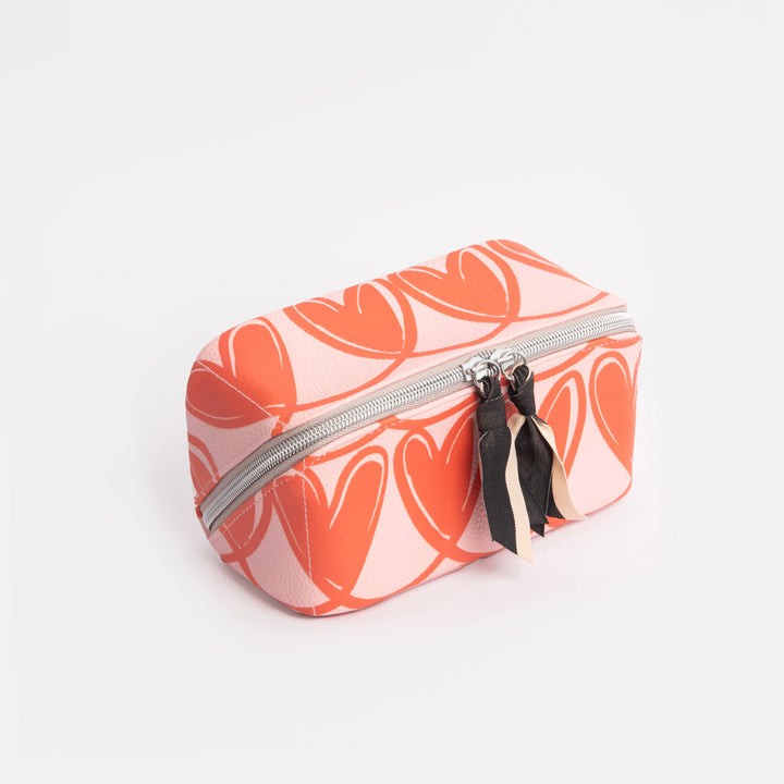 Pink Linked Hearts Diagonal Cosmetic Bag
