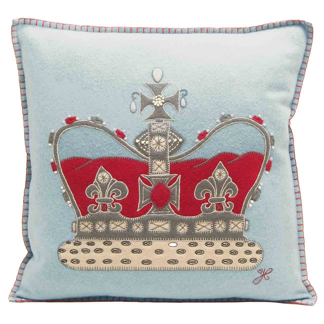 Jan Constantine Coronation Crown Cushion Duck Egg Blue
