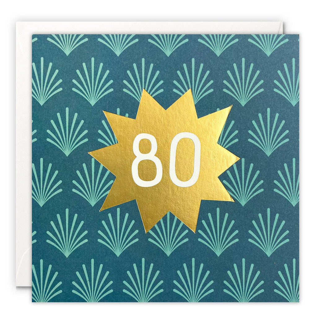 Gold Foiled Age 80 Birthday Card - Deco