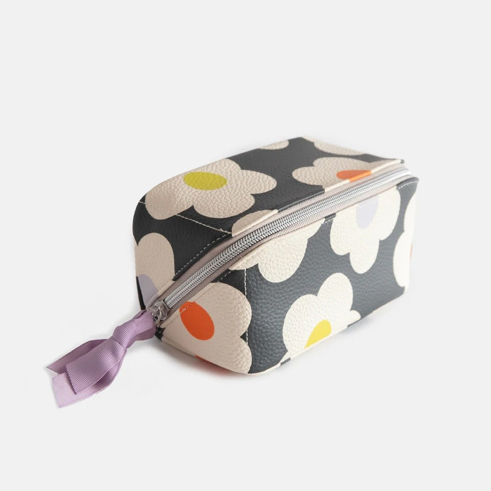 Multi Flower Charcoal Diagonal Flat Lay Cosmetic Bag