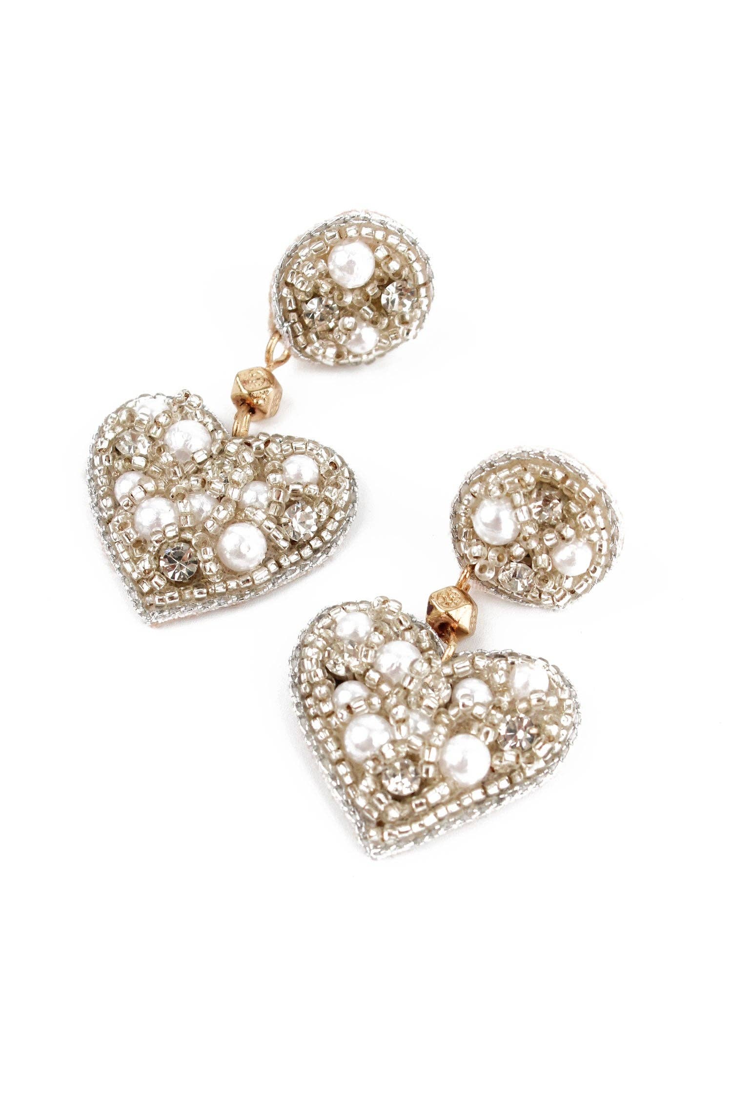 Silver and Pearl Small Heart Drop Earrings