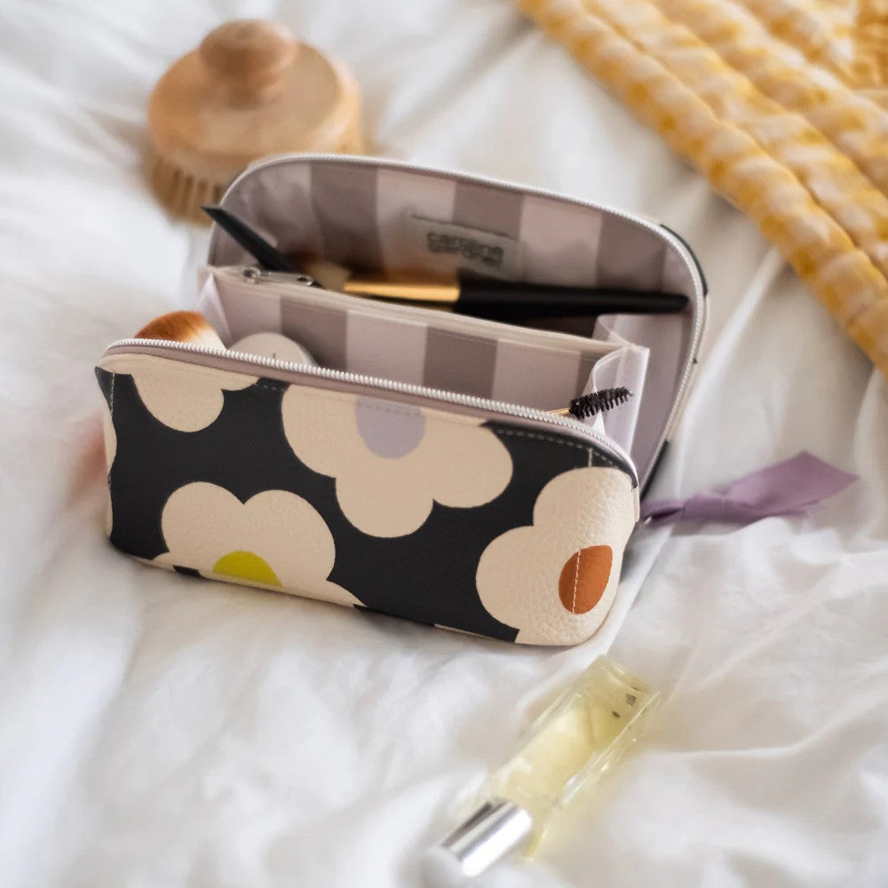 Multi Flower Charcoal Diagonal Flat Lay Cosmetic Bag