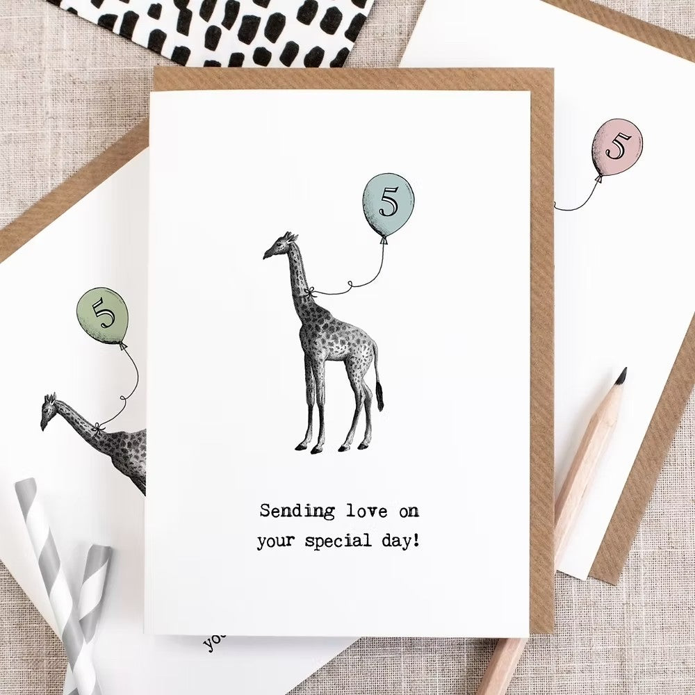 4th Birthday Card, Falmingo with Balloon