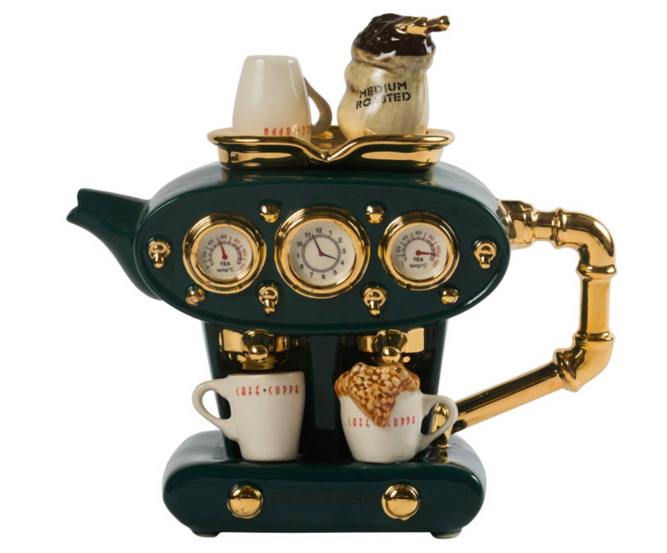 Large Handmade Green Double Espresso Teapot