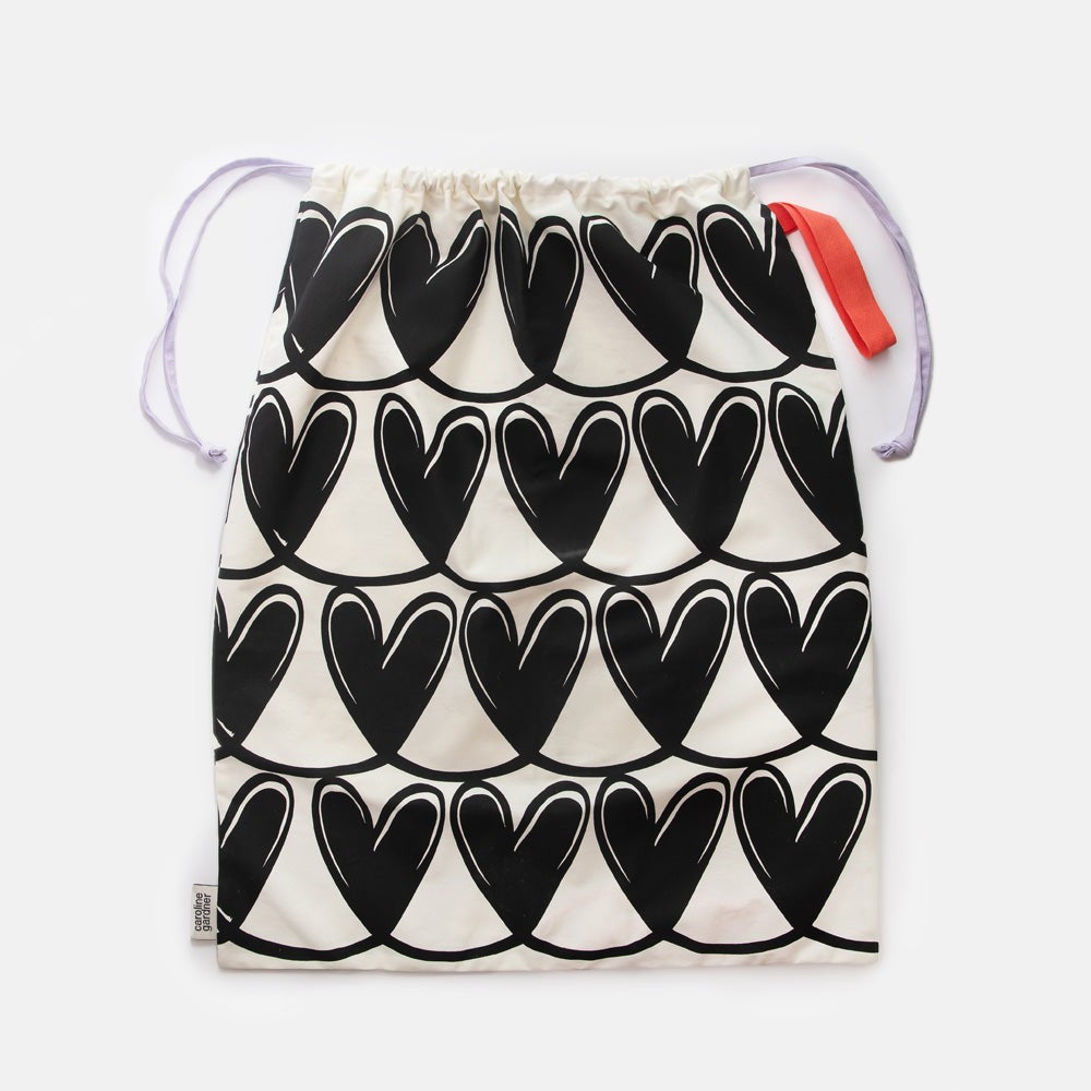 Mono Looped Hearts Drawstring Laundry Bag