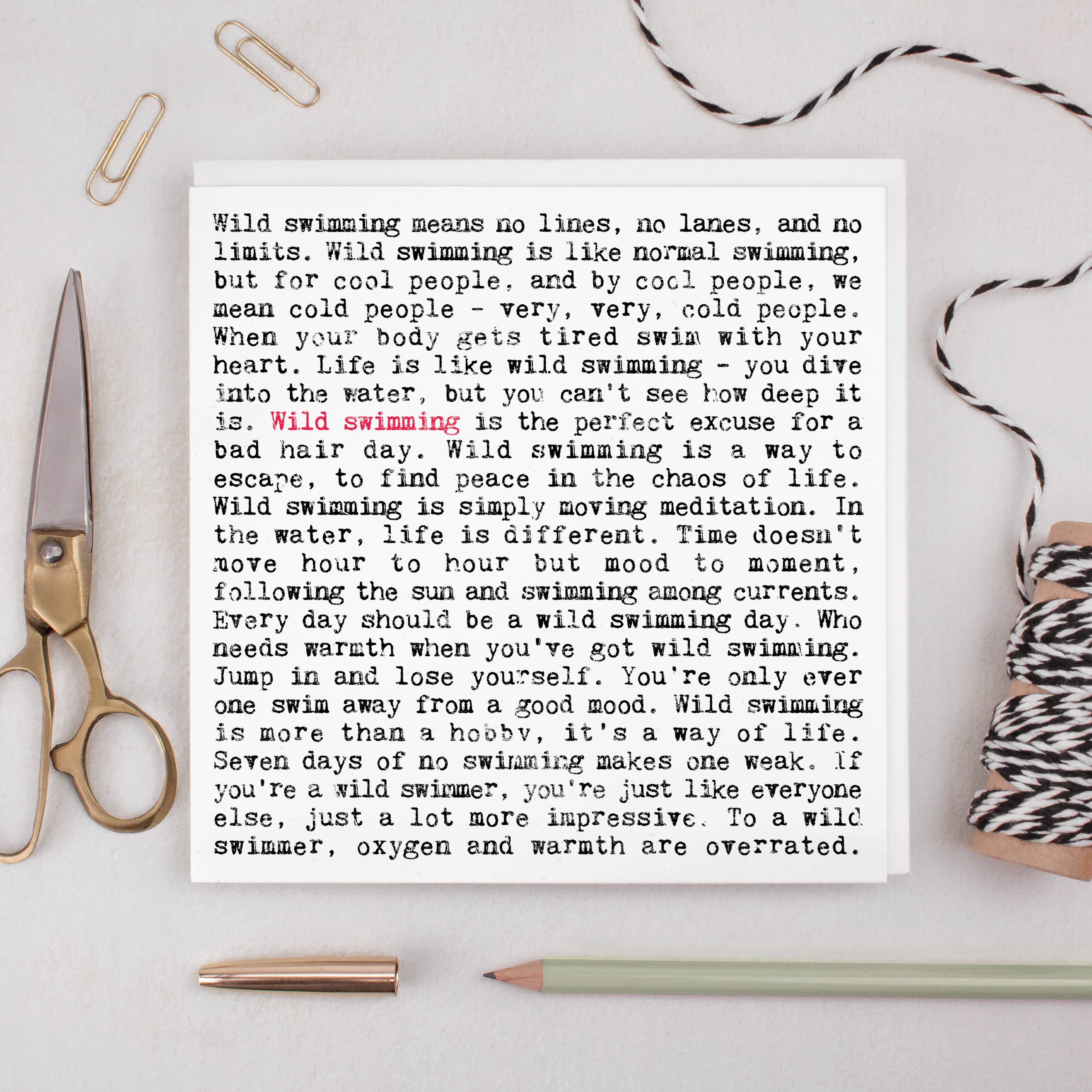 Wild Swimming Greeting Card With Inspiring Quotes