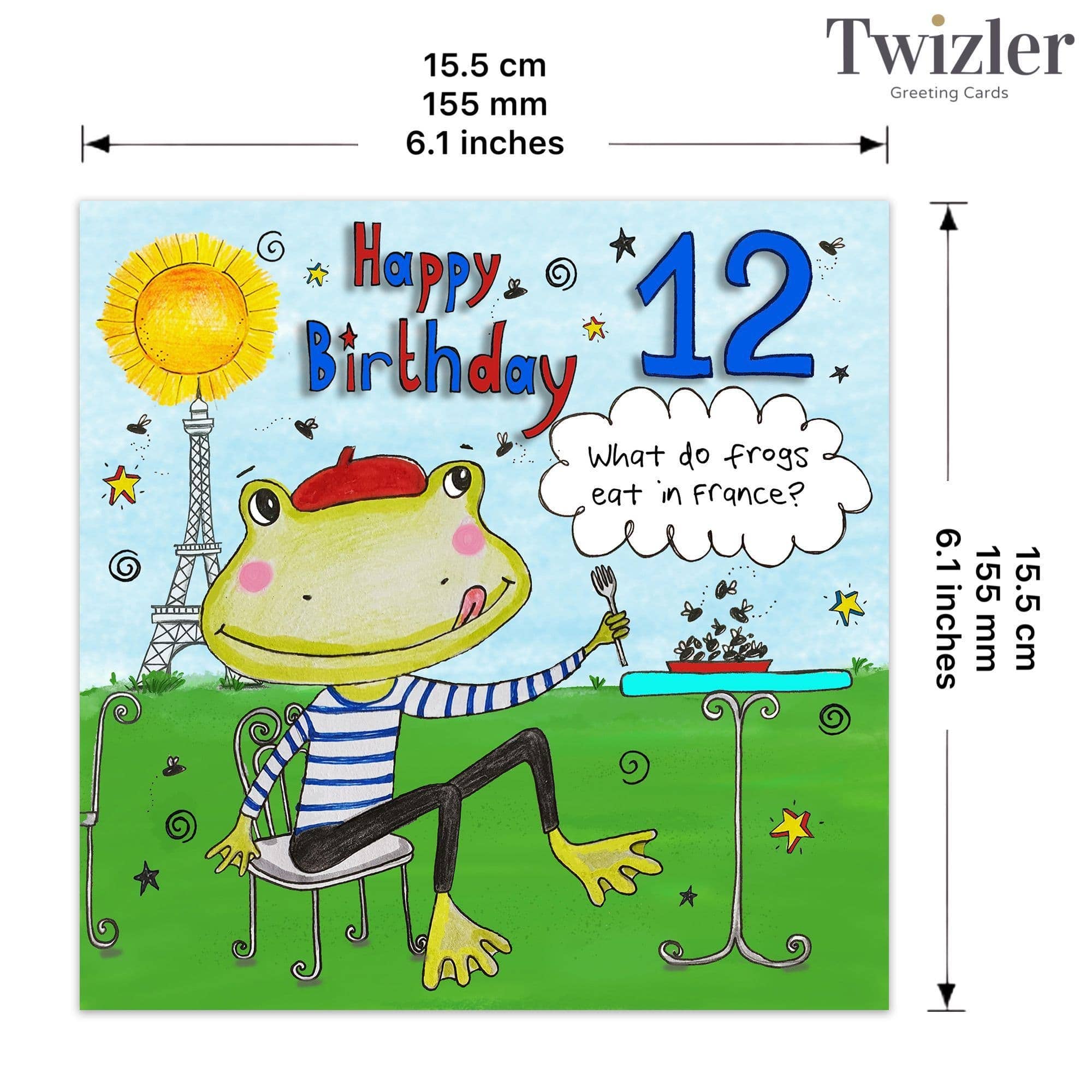 Age 12 Children's Birthday Card - French Frogs