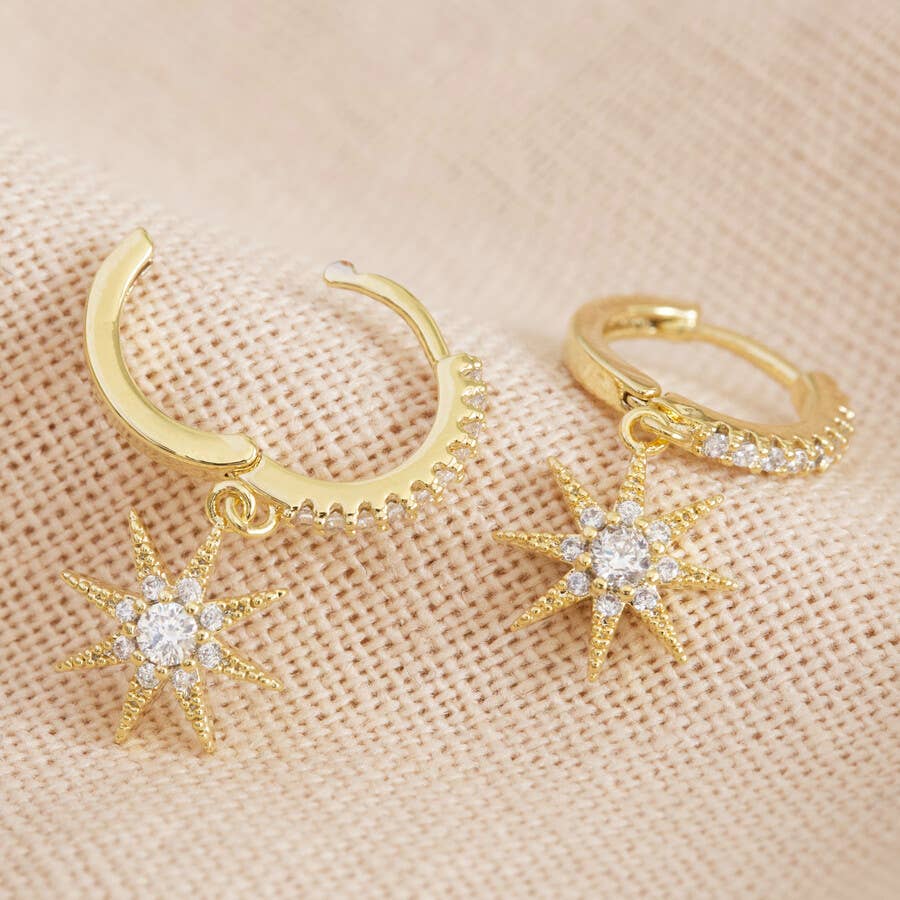 Crystal Star Huggie Hoop Earrings In Gold