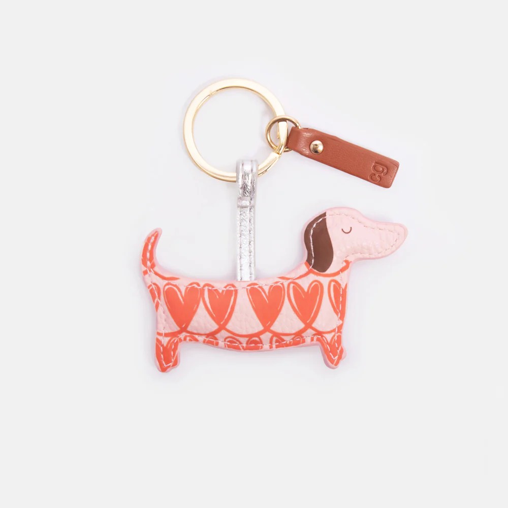 Pink / Orange Linked Hearts Sausage Dog Keyring