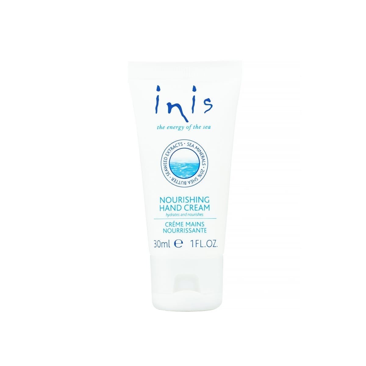 Inis Nourishing Hand Cream 30ml white tube on white background