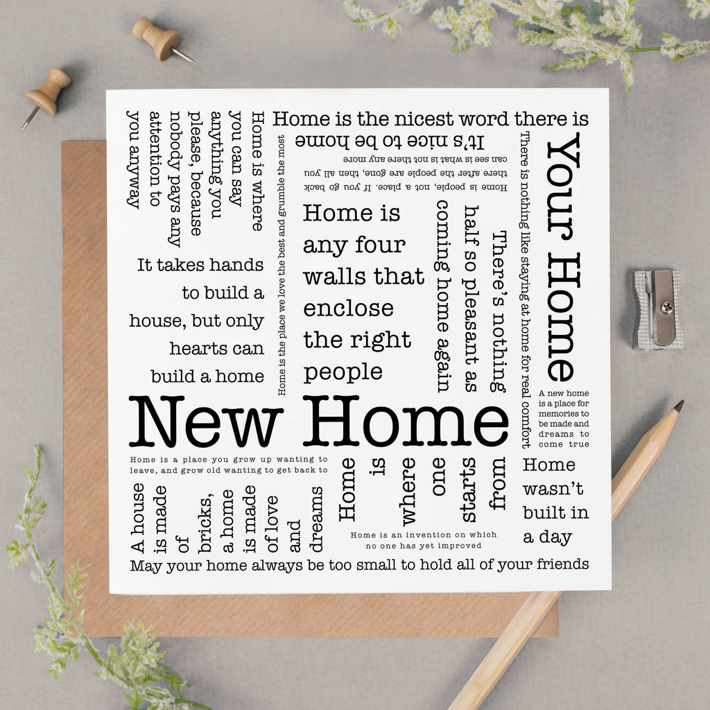 New Home Card, Typographic Word Cloud Design