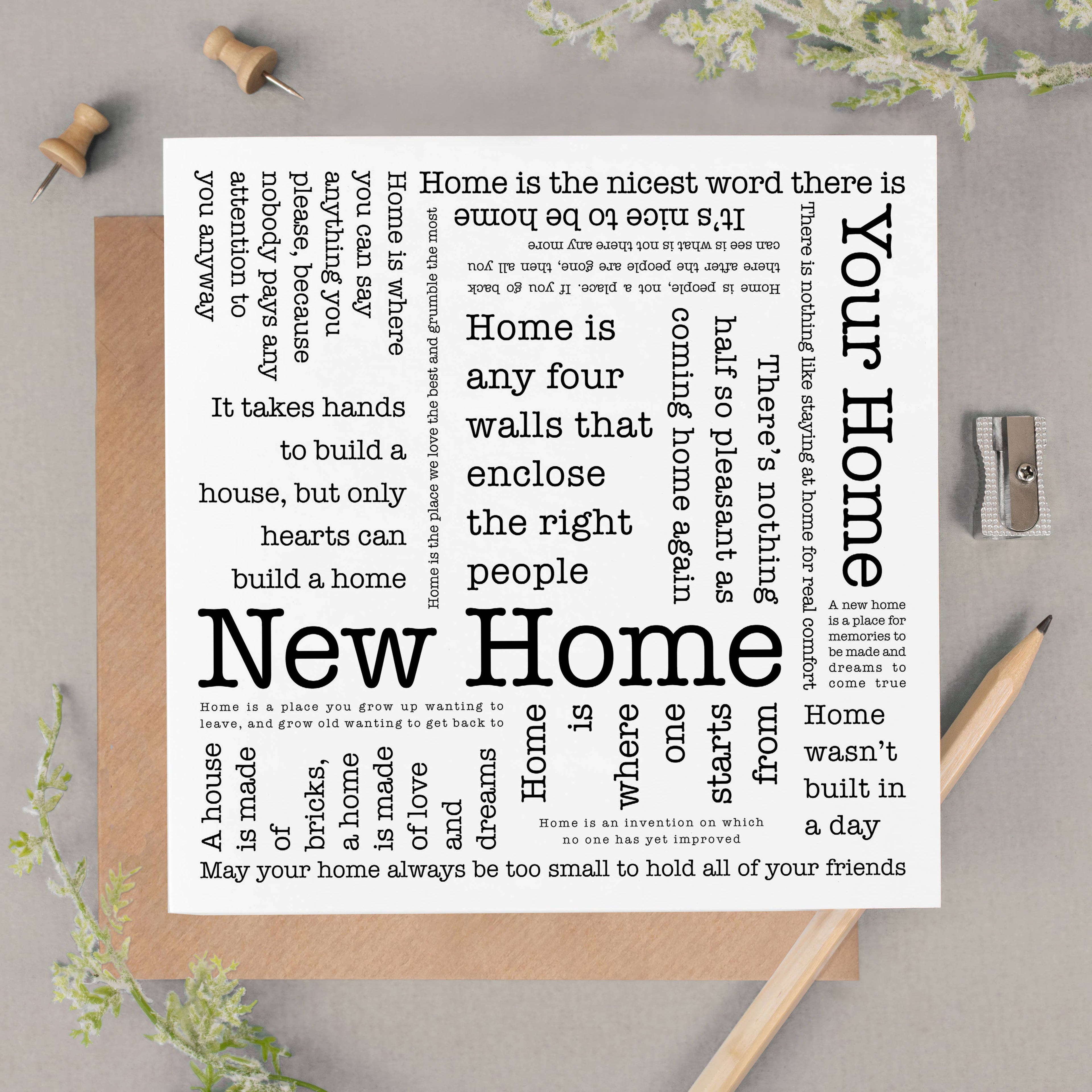 New Home Card, Typographic Word Cloud Design