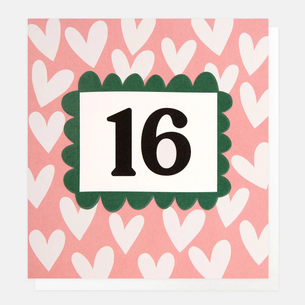 Caroline Gardner White Hearts On Pink 16th Birthday Card