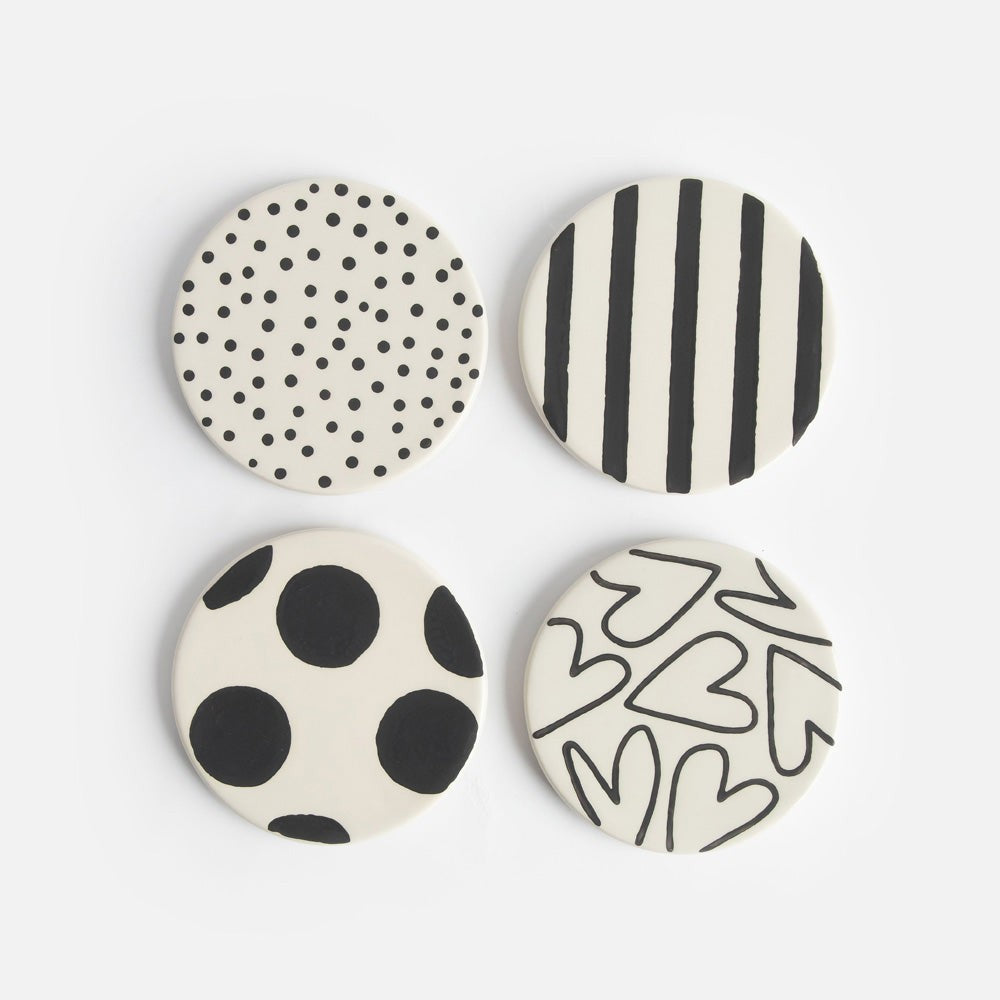 Caroline Gardner Mono Mixed Print Coasters Set of 4
