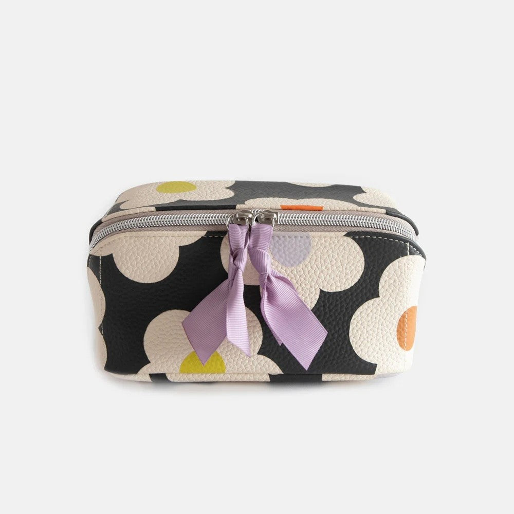 Multi Flower Charcoal Diagonal Flat Lay Cosmetic Bag