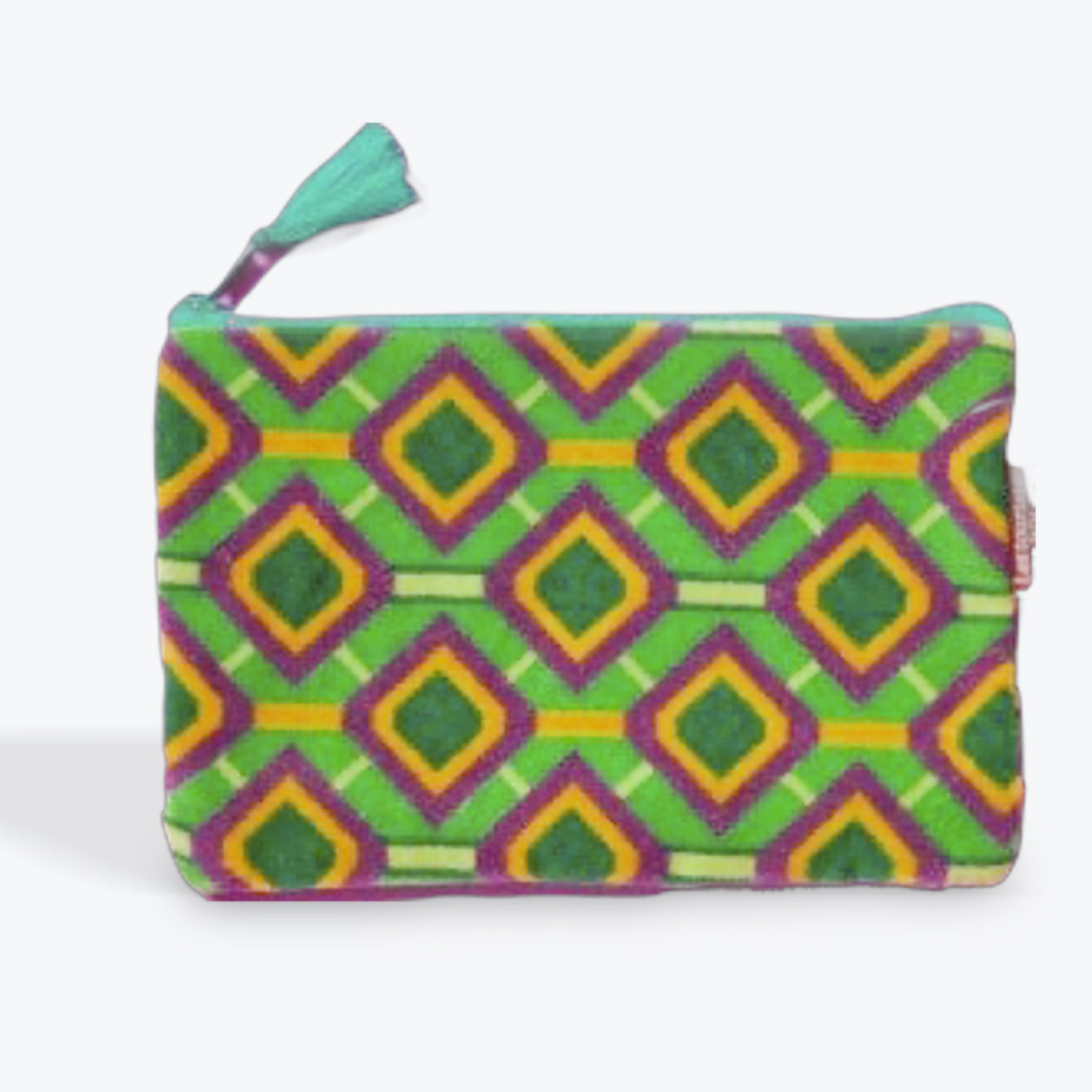 Les Touristes Avion Pouch Green Diamond Pattern