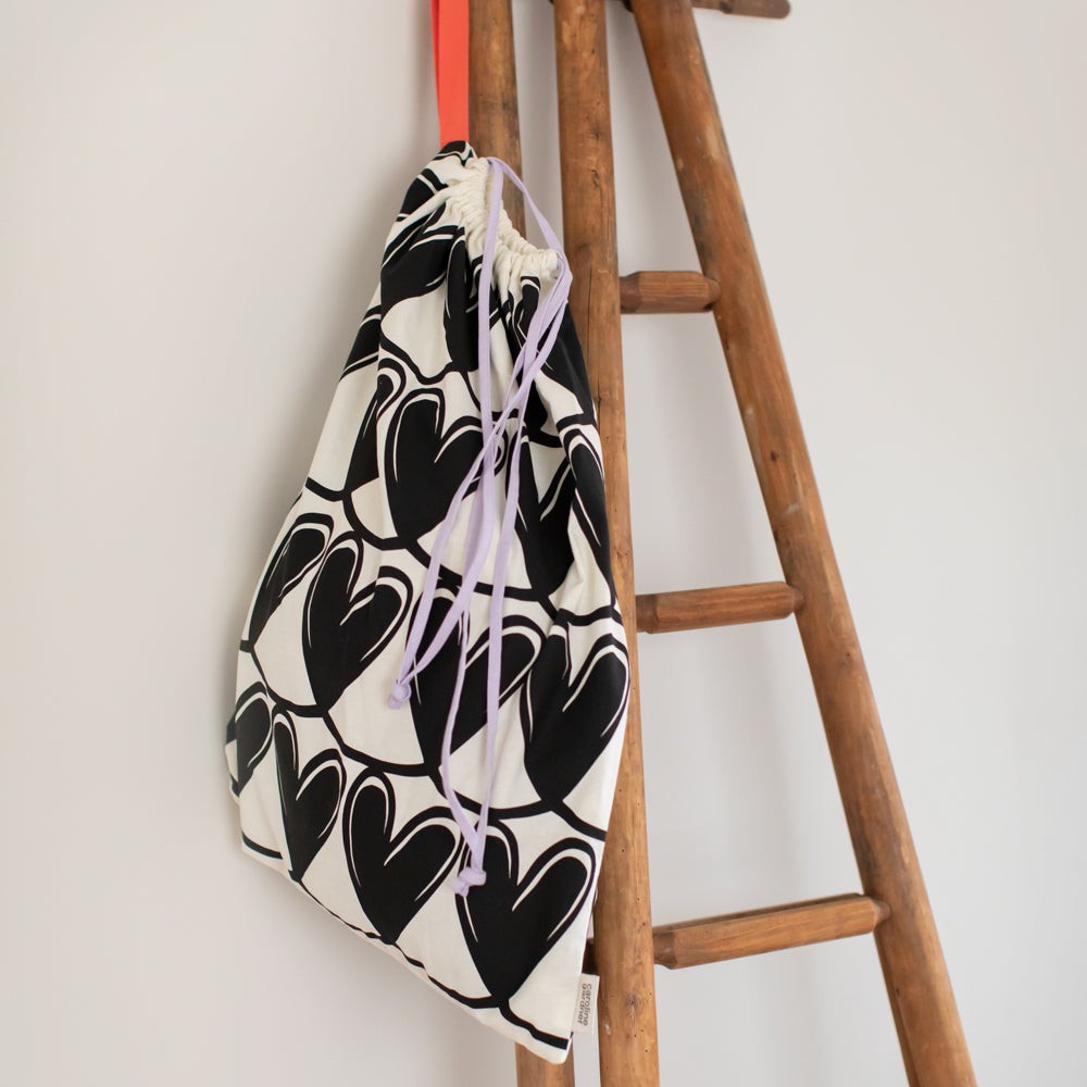 Mono Looped Hearts Drawstring Laundry Bag